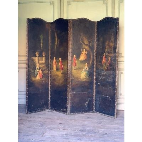 Four panels scree decorated with gallant scenes