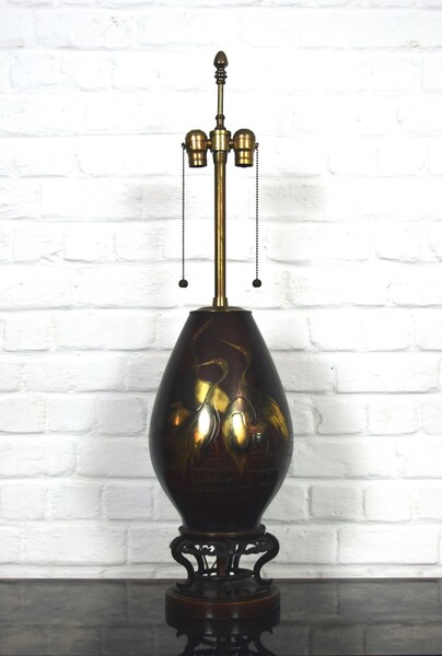 Large metal lamp decorated with birds