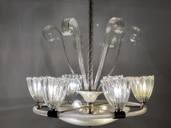Murano art deco glass chandelier, Seguso