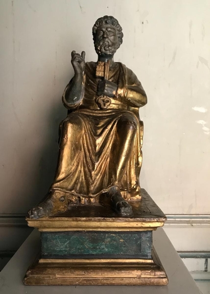 18th C. polychromed wooden Saint Peter sculpture