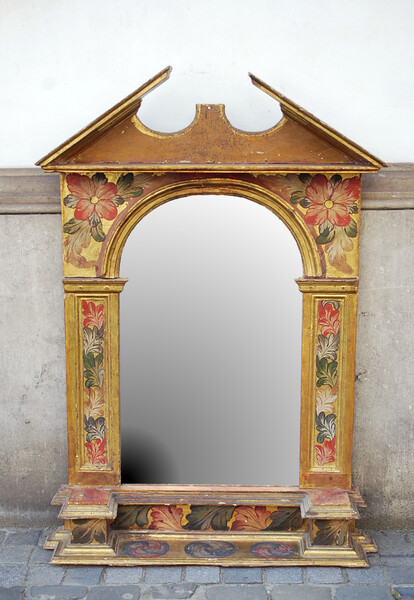 19th C. souther european mirror in painted and gilded wood