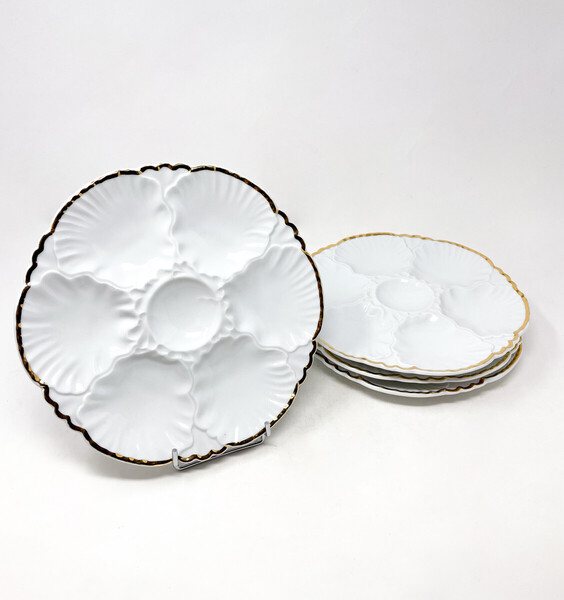 4 Baudour Cérabel Porcelain Oyster Plates, Belgium