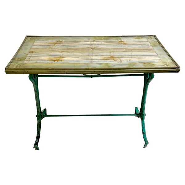 Art Nouveau Table, Enameled Cast Iron and Onyx