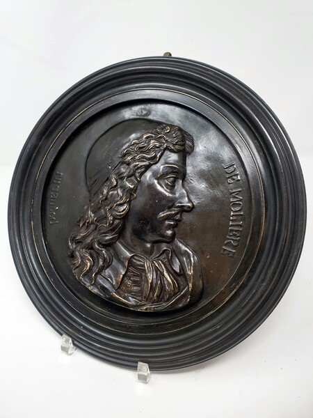 Bas relief by Molière Poquelin - bronze with brown patina