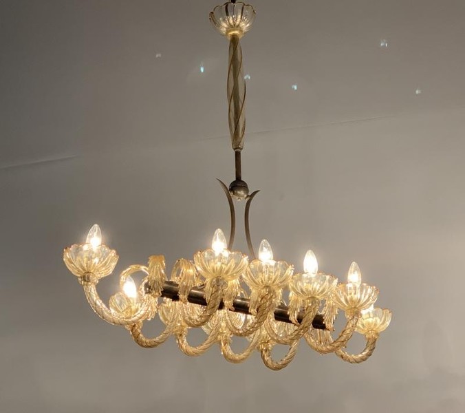 Brass and gilded Murano glass chandelier, 1940's