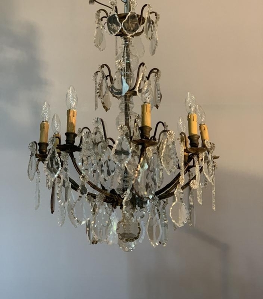 Chandelier 9 Arms Of Light Garnished With Cut Crystal Pendants