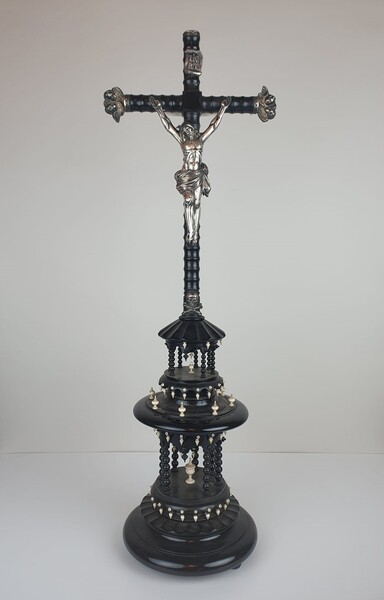 Christ in black and silver poly wood, 19th
