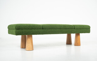 Contemporary green bench, wood and fabric, Italy