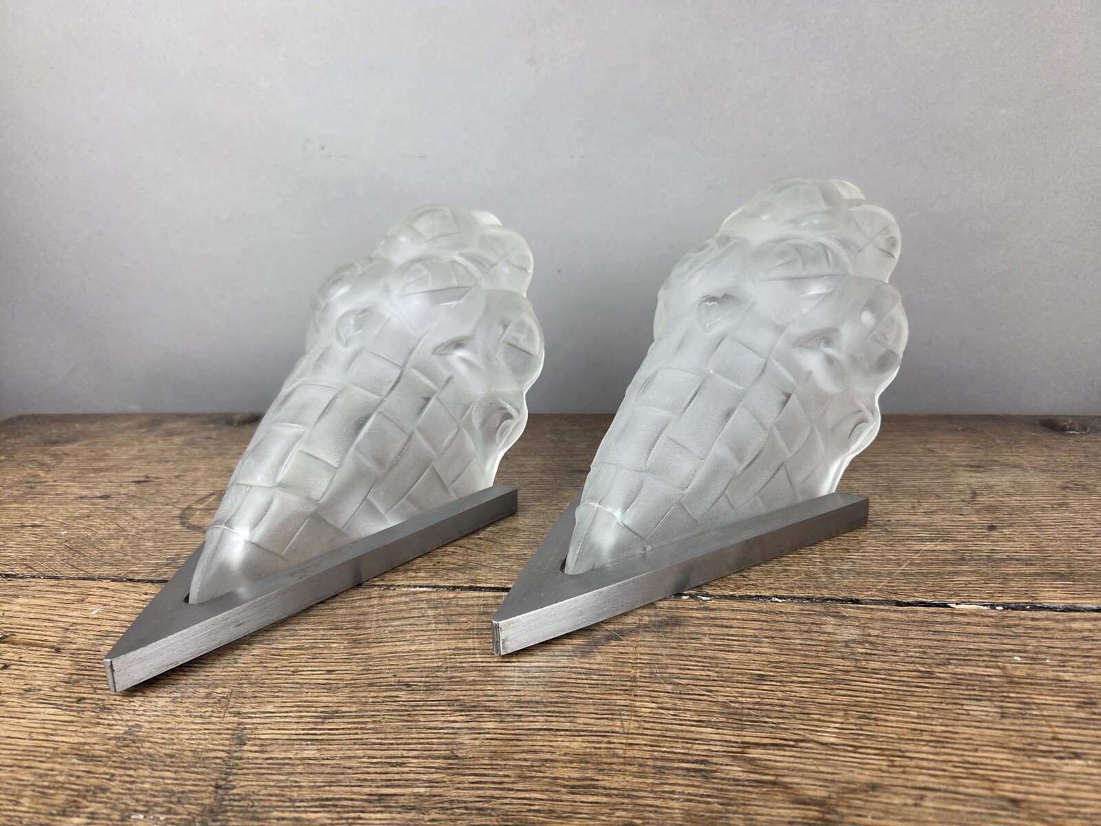 Degué, pair of molded glass sconces, circa 1930