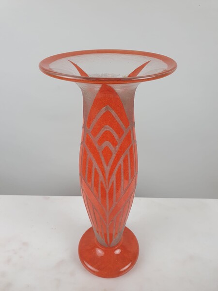 Degué vase - art deco - acid-etched geometric decoration - attributed to David Gueron