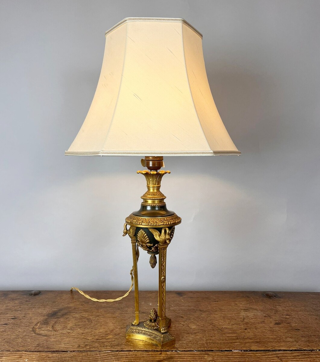 Empire style bedside lamp in bronze and brass, early 20th century