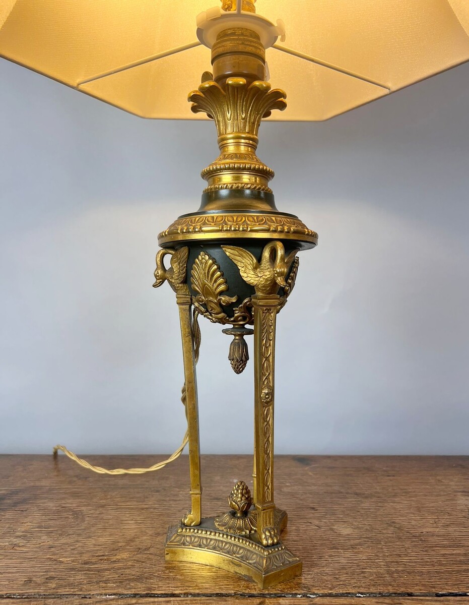 Empire style bedside lamp in bronze and brass, early 20th century