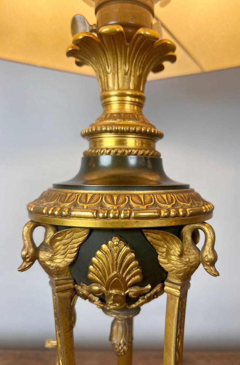 Empire style bedside lamp in bronze and brass, early 20th century