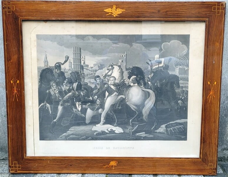 English engraving representing Napoleon in the battle of Regensburg 