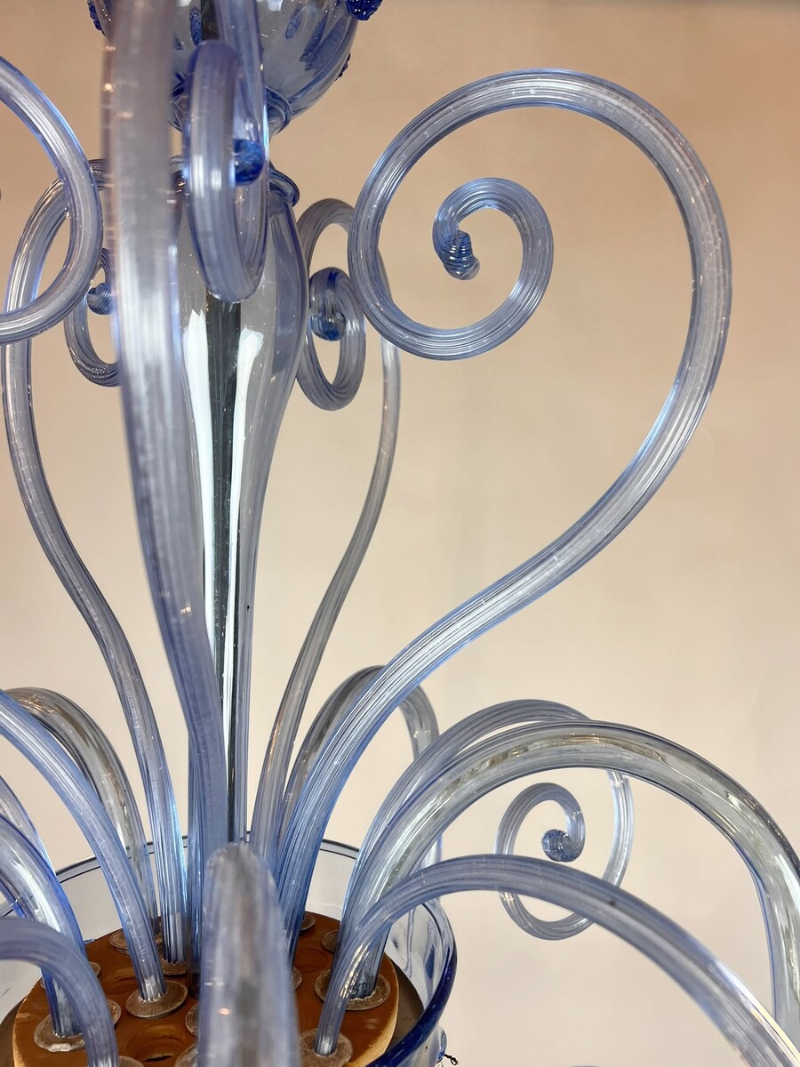 Five-arm Murano glass chandelier with scrollwork, 20th century.