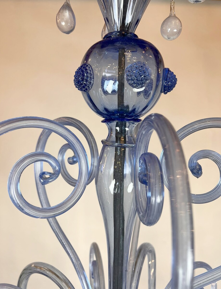 Five-arm Murano glass chandelier with scrollwork, 20th century.