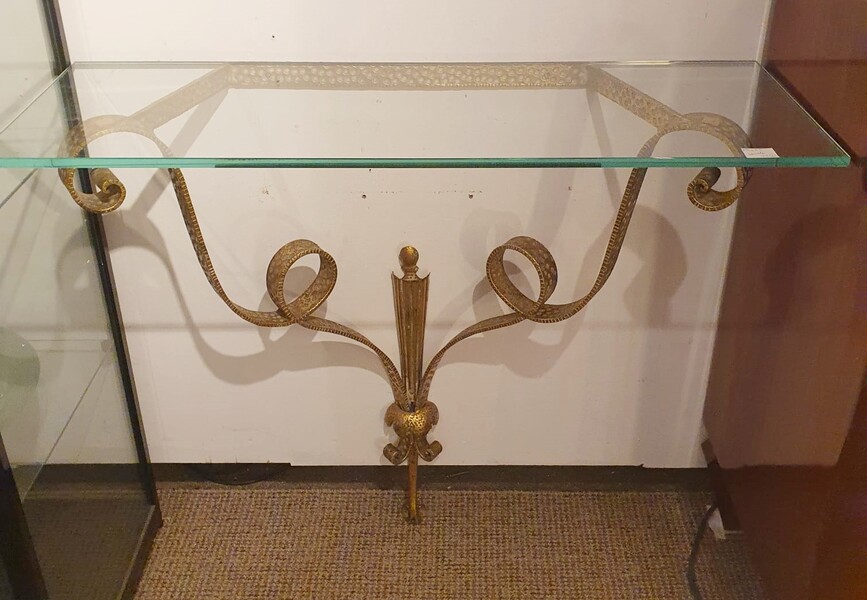 Glass and gilded bronze console by Luigi Colli