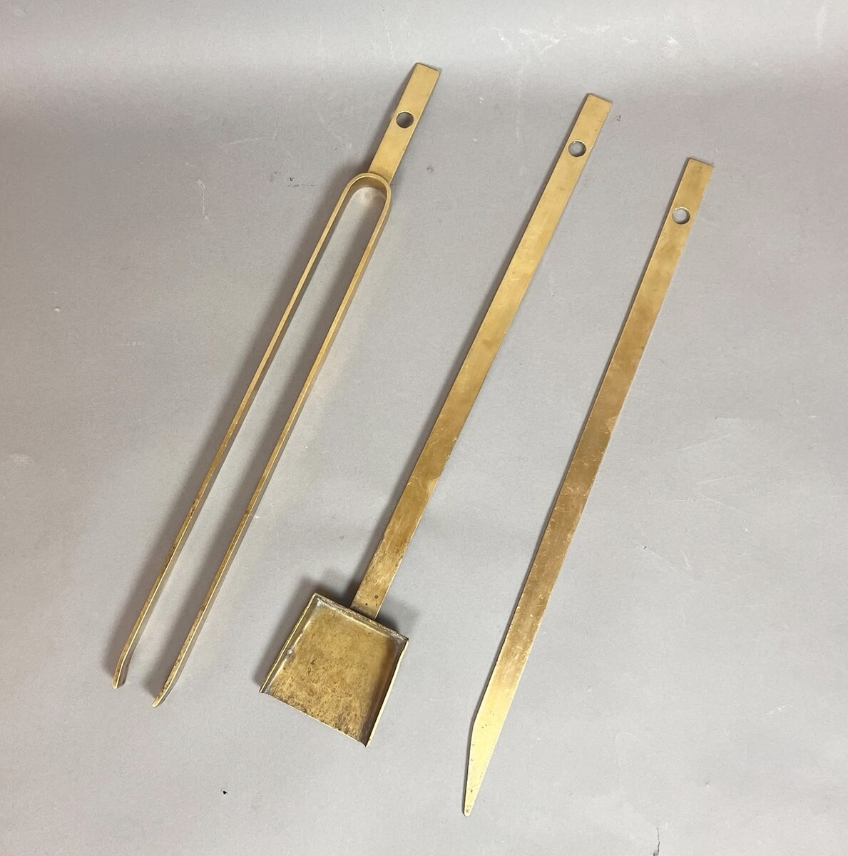 Gold-plated brass fireplace accessories, 1970s