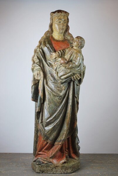 Gothic Virgin And Child In Polychrome Wood 15th