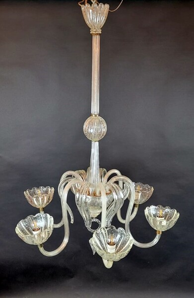 Large Murano glass chandelier with 6 sconces