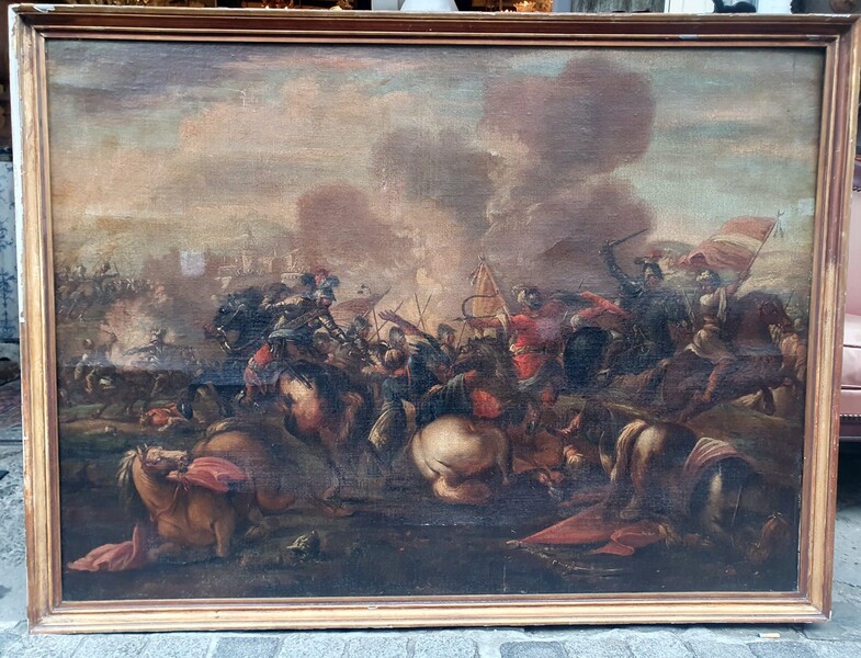 Large oil on canvas representing a battle