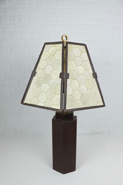 Leather and parchment lamp - circa 1970