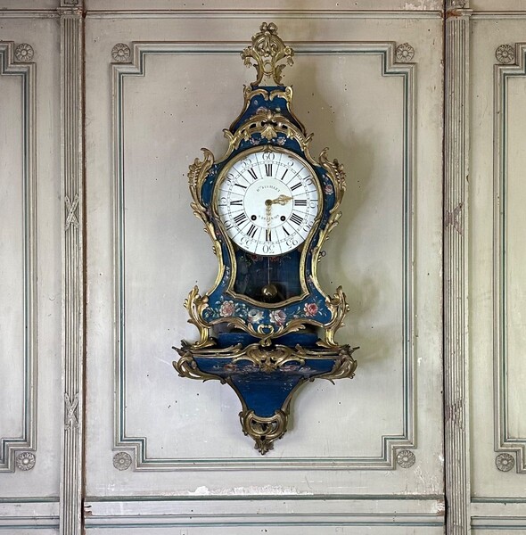 Louis XV Cartel In Blue Varnish Decorated With Flowers