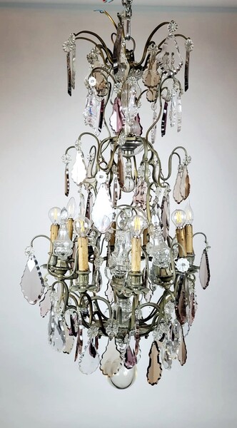 Louis XV style cage chandelier in bronze and crystal - late 19th century
