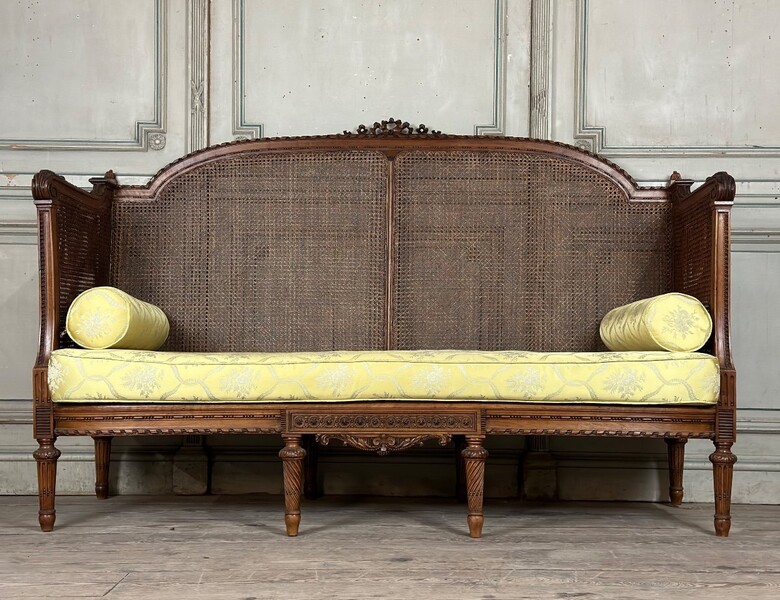 Louis XVI Style Bench In Finely Carved Walnut, Double Cannage, Circa 1880