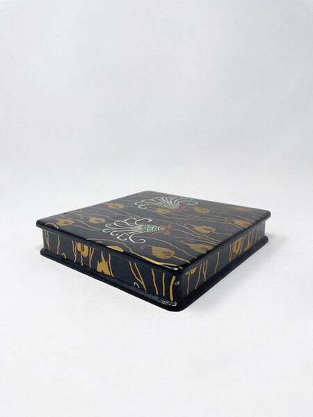 Mid-Century Modern hand-painted Black Lacquer Box