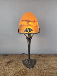 Miller Frères Lunéville, Glass paste lamp with wrought iron frame