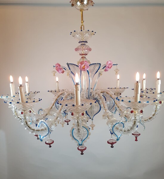 Murano chandelier in colored glass, early 20th