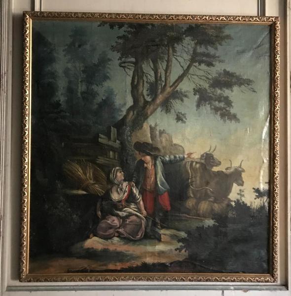 Oil on canvas stretched on a panel, pastoral scene, 18th C.