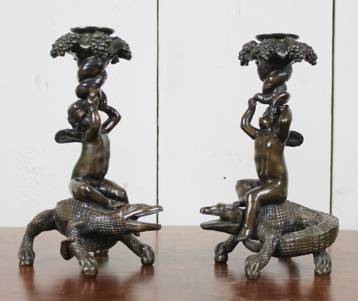 Pair of bronze candlestick