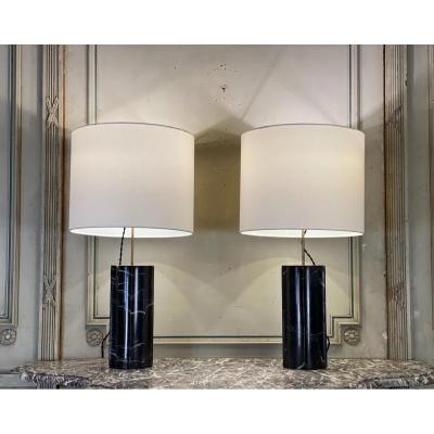 Pair of marquina marble lamps, circa 1980's
