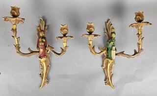 Pair of polychrome bronze sconces in the Maison Janssen style