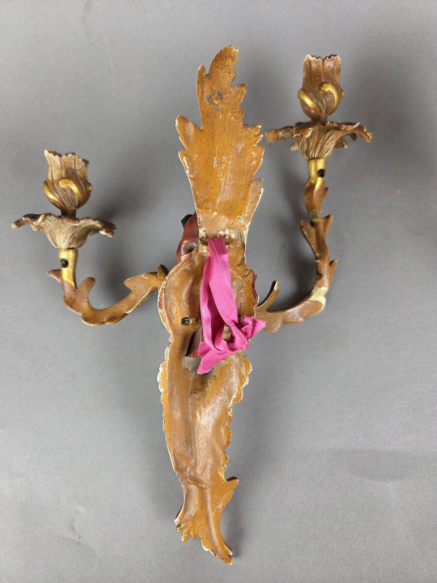 Pair of polychrome bronze sconces in the Maison Janssen style