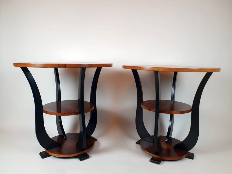 Pair of walnut pedestal tables - art deco