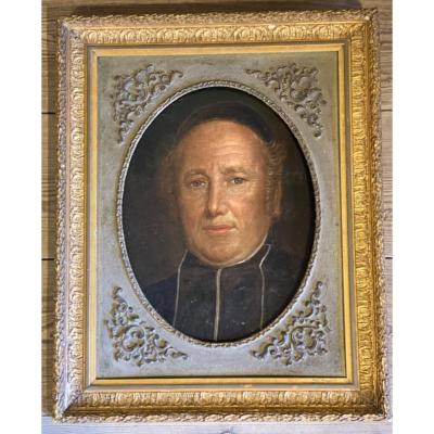 Portrait Of A Clergyman, Oil On Canvas Mounted On Panel XIXth Century
