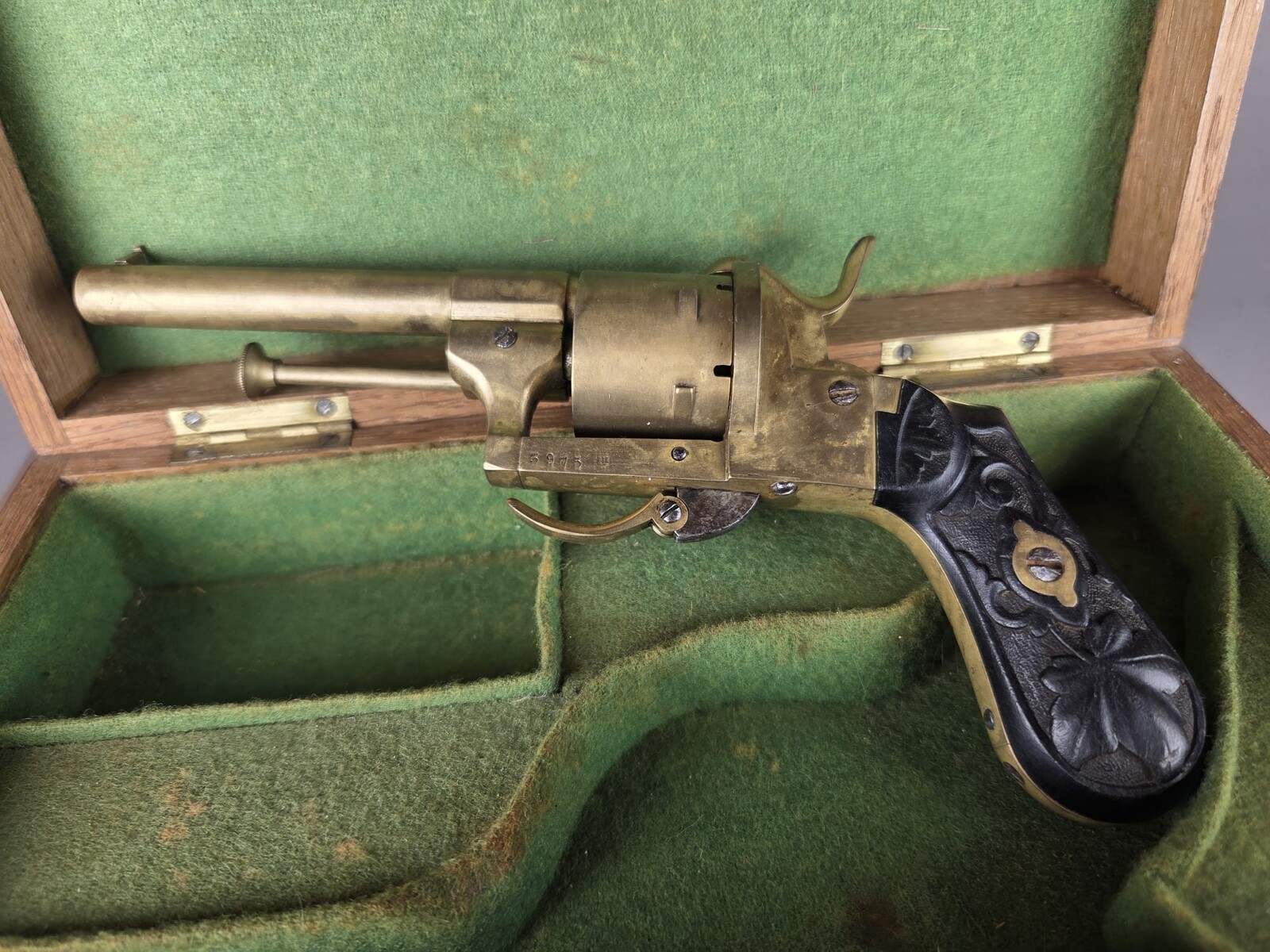 Rare 7mm pin-fire revolver, made entirely of bronze