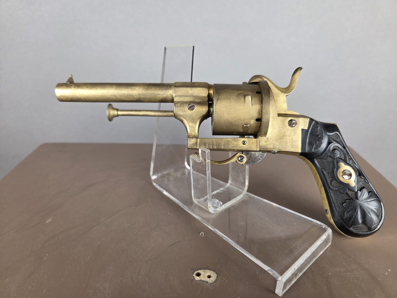 Rare 7mm pin-fire revolver, made entirely of bronze
