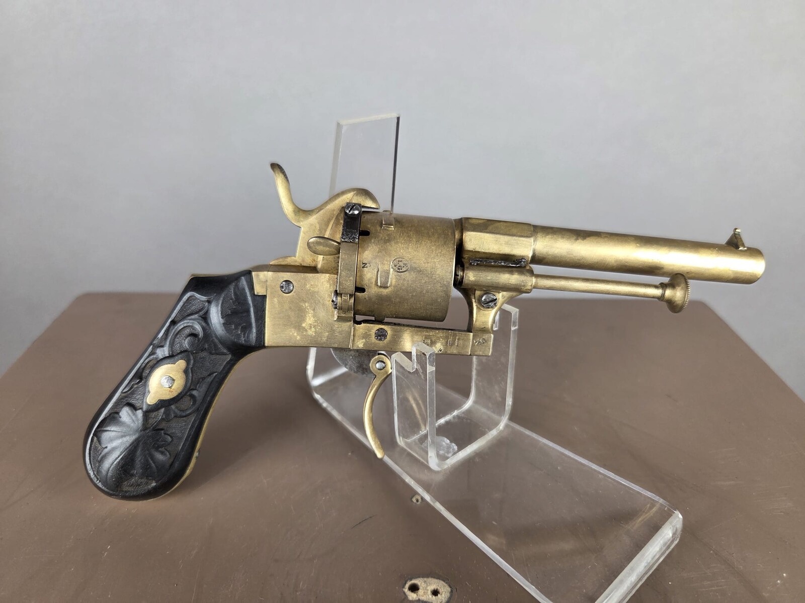 Rare 7mm pin-fire revolver, made entirely of bronze