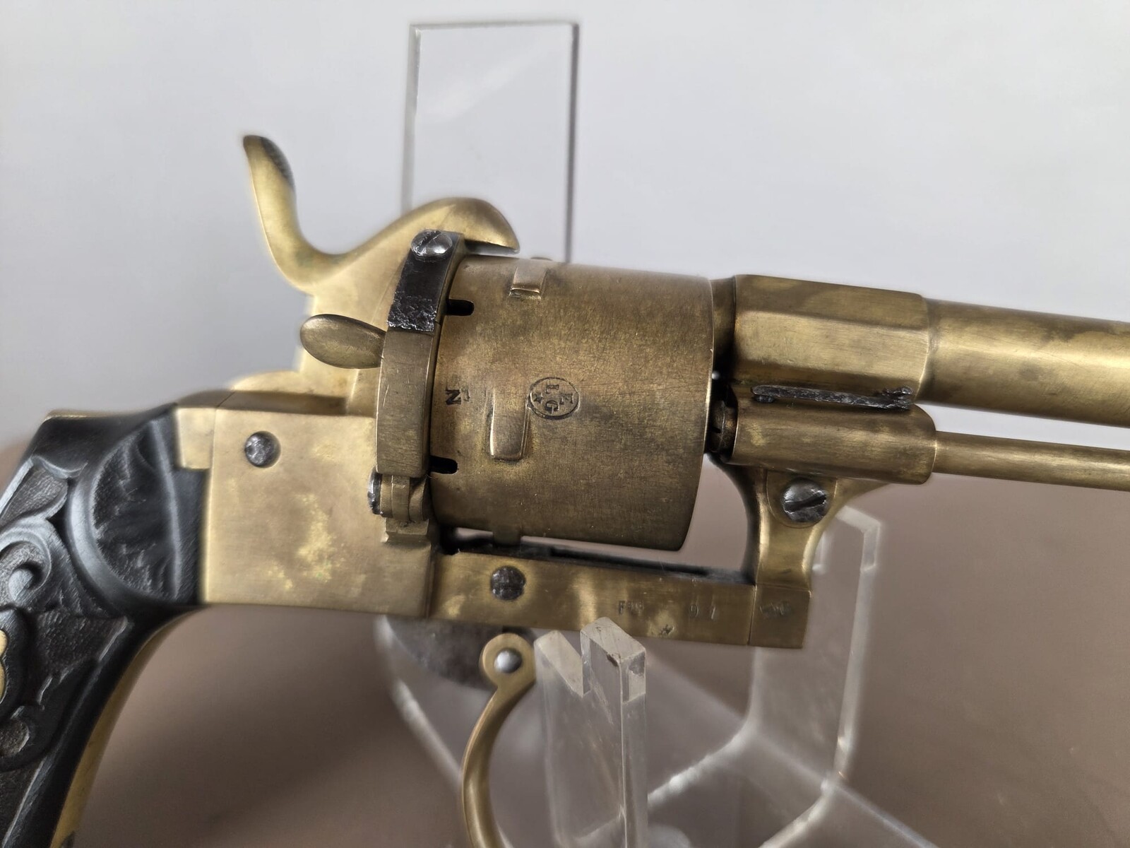 Rare 7mm pin-fire revolver, made entirely of bronze