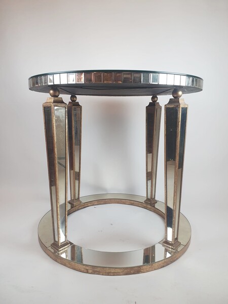 Round middle table decorated with mirrors, circa 1930