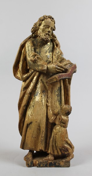 Saint Matthew, 18th C. carved and polychromed wood