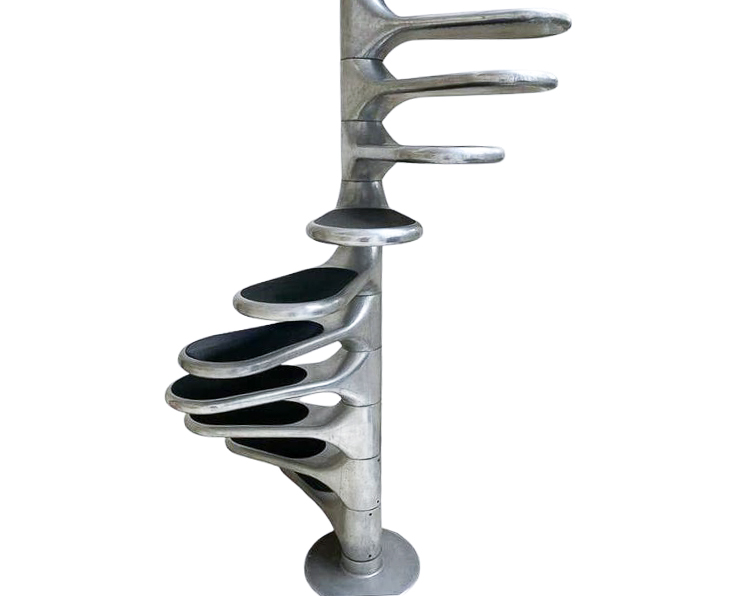 Spiral staircase by Roger Talon, made of cast aluminum, 14 steps