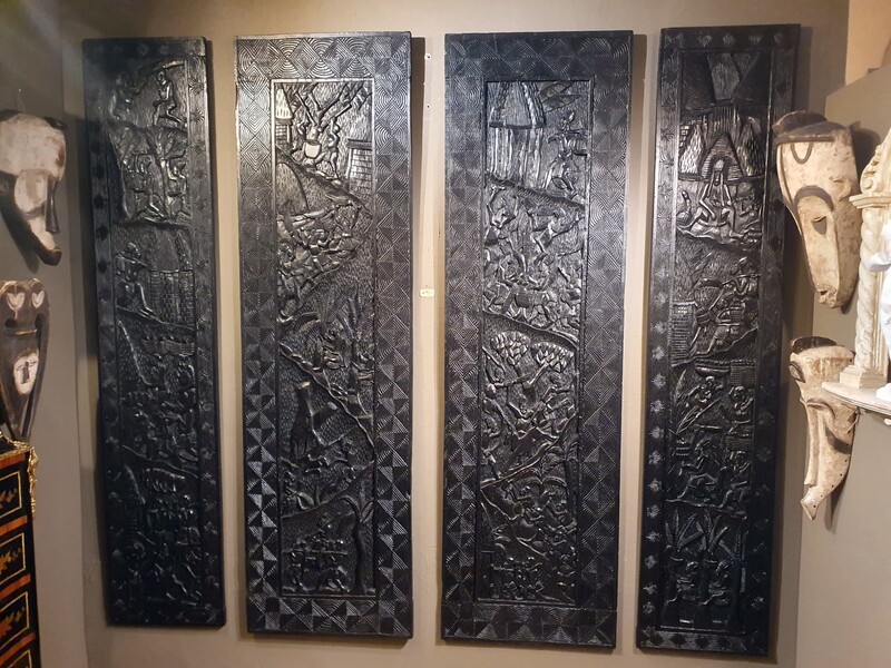 Suite of 4 carved panels, African work, 20th