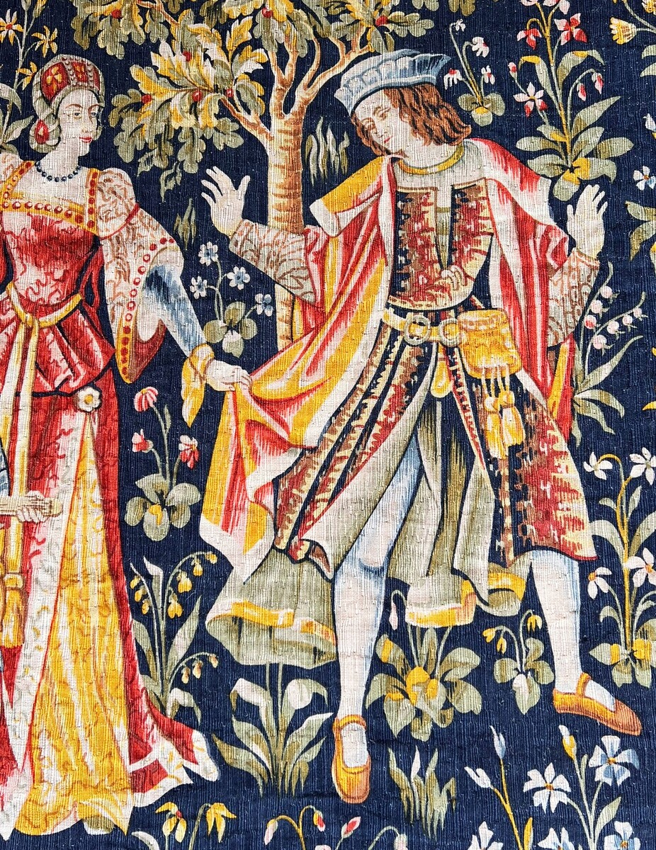 Tapestry “Concert at the Fountain,” hand-printed wool and linen, Robert Four, No. 26