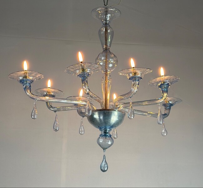 Venetian Chandelier In Blue Murano Glass 8 Arms Of Light