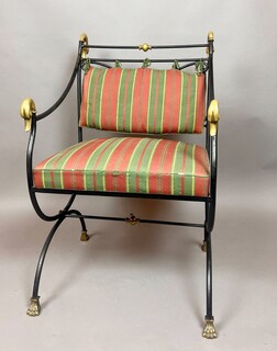 Wrought-iron and bronze curule chair, 20th century